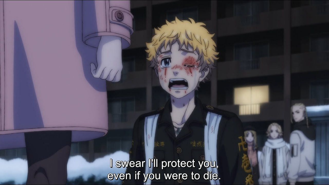 Takemichi apologizing to Hina in Tokyo Revengers season 2 episode 10 (Image via Liden Films)